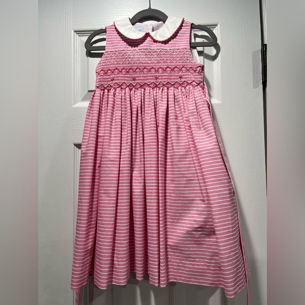 Pink Smocked Striped Kids Dress, Size 3